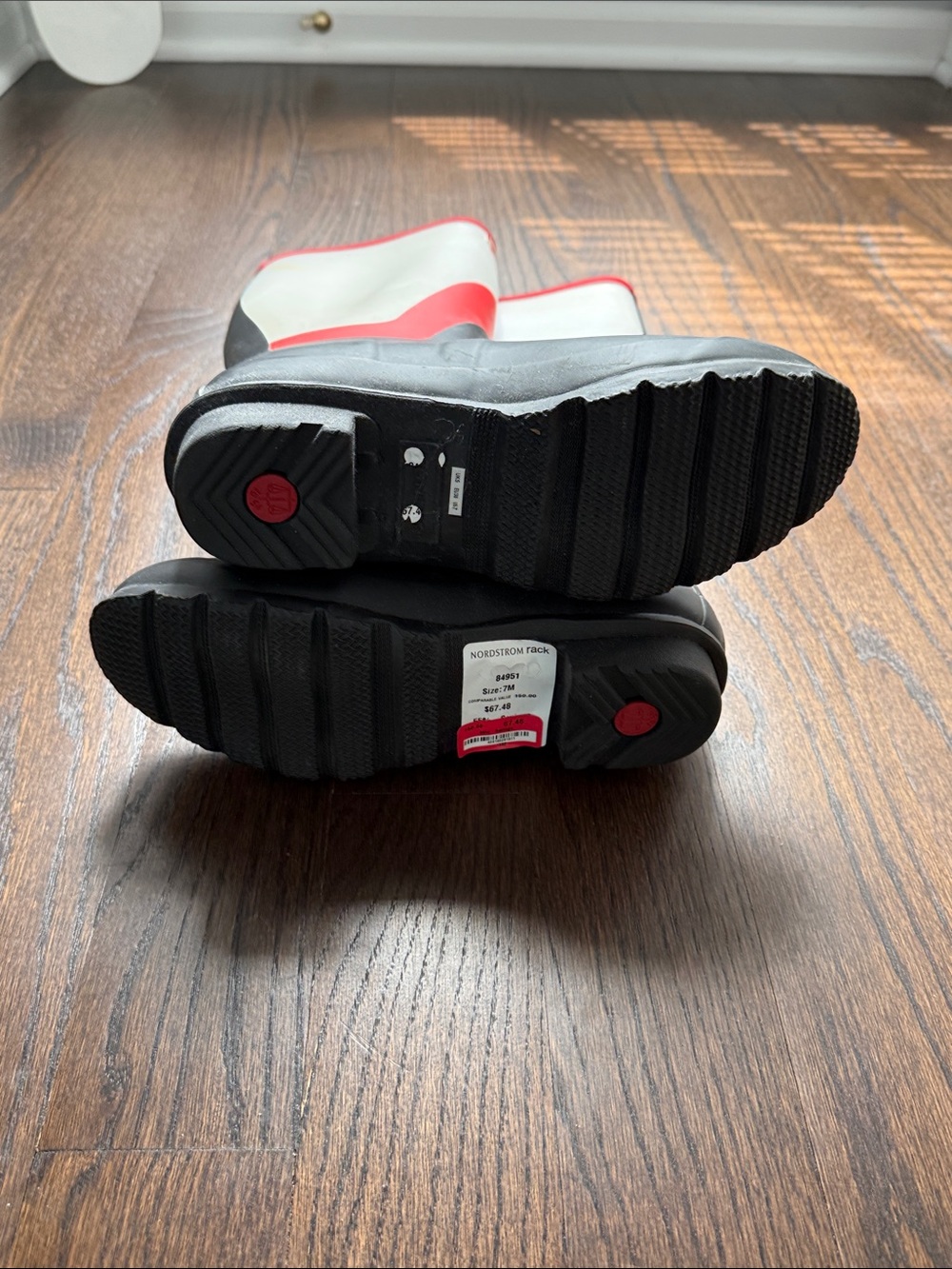 Hunter Tall Rain Boots in White, Red & Black - Picture 11 of 11